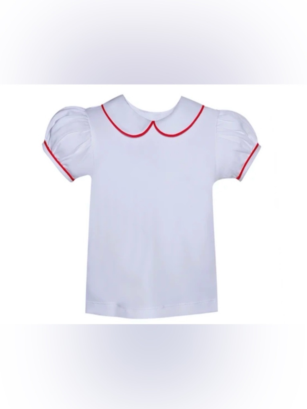 Girls White Top with Red Trim and Peter Pan Collar
